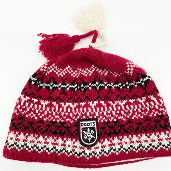 Roots Unisex Beanie One Size Tassel Fair Isle Knit Logo Apres Ski Nordic Winter - Picture 1 of 8